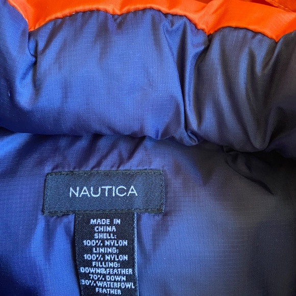 Nautica Puffer Down Jacket Vest Winter Coat Hooded kids size 3 Orange Navy - Picture 2 of 14